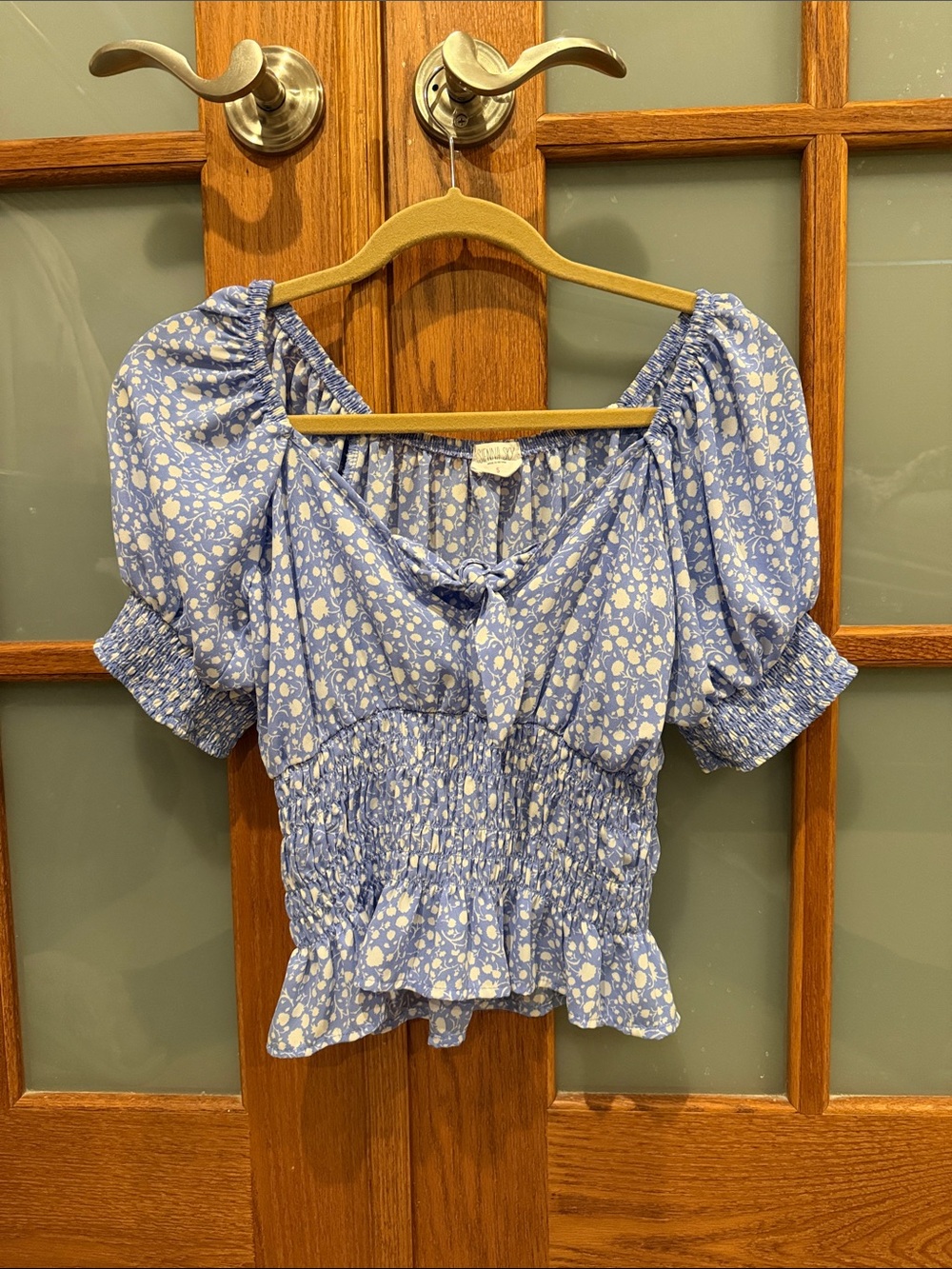 Sienna Sky Light Blue Floral Puff-Sleeve Crop Top